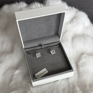 CARAT LONDON 9K White Gold Chester Princess Stud Earrings, 3ct